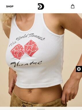 Daydreamer White Cropped Tank with Famous Roxy Theatre Red Dice Graphic